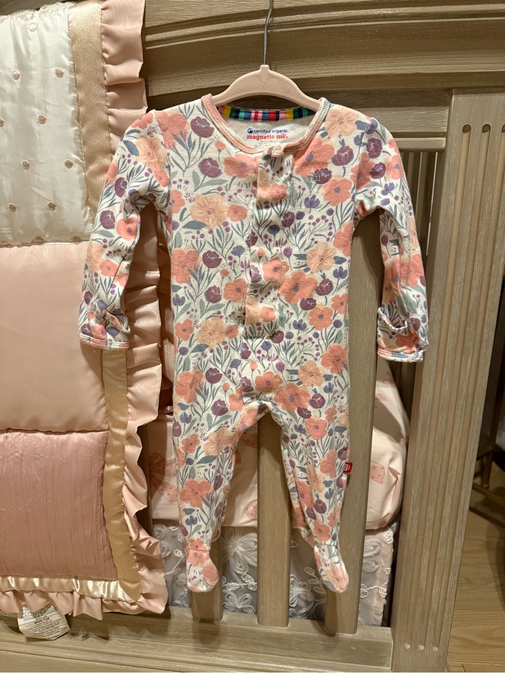 Magnetic Me Pink and Purple Floral Organic Cotton Footed One-Piece